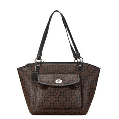 コーチ ミニシグネチャー ハンドバッグ トートバッグ F15135 ブラウン ブラック レザー レディース COACH 【中古】