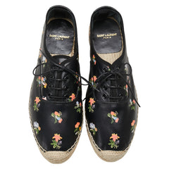 サンローラン 花柄 エスパドリーユ サイズ:39 476427 ブラック レザー レディース SAINT LAURENT 【中古】