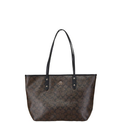 コーチ シグネチャー ハンドバッグ トートバッグ ブラウン ブラック PVC レザー レディース COACH 【中古】