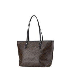 コーチ シグネチャー ハンドバッグ トートバッグ ブラウン ブラック PVC レザー レディース COACH 【中古】