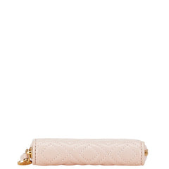トリーバーチ 刺繍 キルティング ラウンドファスナー 二つ折り財布 ピンク レザー レディース Tory Burch 【中古】