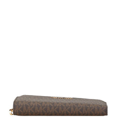 マイケルコース シグネチャー MK柄 二つ折リ財布 長財布 ブラウン ピンク PVC レザー レディース Michael Kors 【中古】