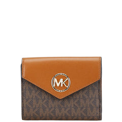 マイケルコース シグネチャー MK柄 二つ折り財布 コンパクトウォレット ブラウン PVC レザー レディース Michael Kors 【中古】