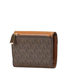 マイケルコース シグネチャー MK柄 二つ折り財布 コンパクトウォレット ブラウン PVC レザー レディース Michael Kors 【中古】