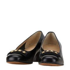 サルヴァトーレフェラガモ ヴァラ パンプス サイズ:6 ブラック ゴールド レザー レディース Salvatore Ferragamo 【中古】
