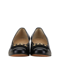 サルヴァトーレフェラガモ ヴァラ パンプス サイズ:6 ブラック ゴールド レザー レディース Salvatore Ferragamo 【中古】