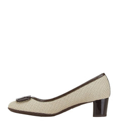 サルヴァトーレフェラガモ My Ferragamo マイ フェラガモ パンプス サイズ:5 1/2 ベージュ ブラウン キャンバス エナメル レディース Salvatore Ferragamo 【中古】