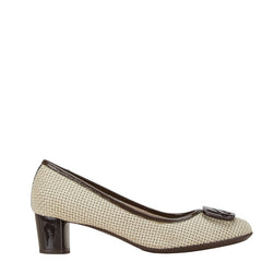 サルヴァトーレフェラガモ My Ferragamo マイ フェラガモ パンプス サイズ:5 1/2 ベージュ ブラウン キャンバス エナメル レディース Salvatore Ferragamo 【中古】