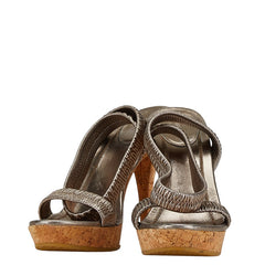 グッチ コルクソール ハイヒール サンダル サイズ:8 1/2 シルバー レザー レディース GUCCI 【中古】