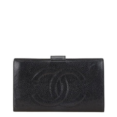 シャネル ココマーク がま口 長財布 ブラック キャビアスキン レディース CHANEL 【中古】