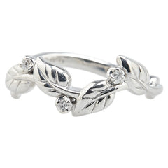 K18WG ホワイトゴールド ダイヤ0.03ct LA PUREZZA ラ プレッツァ 植物 モチーフ リング 指輪 レディース 10号 【中古】