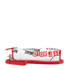 ディオール ネックストラップ ミニポーチ ホワイト レッド ブラック キャンバス レザー レディース Dior 【中古】