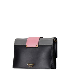 プラダ ロゴ ショルダーバッグ ピンク ブラック グレー レザー レディース PRADA 【中古】