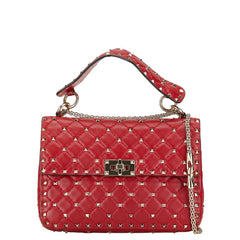 ヴァレンティノ ロックスタッズ スパイク ハンドバッグ チェーン ショルダーバッグ 2WAY レッド レザー レディース VALENTINO 【中古】