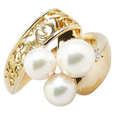 タサキ K18YG イエローゴールド アコヤパール5.8~6.8mm ダイヤ0.02ct リング 指輪 レディース TASAKI 11号 【中古】