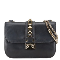 ヴァレンティノ スタッズ チェーン ショルダーバッグ ブラック レザー レディース VALENTINO 【中古】