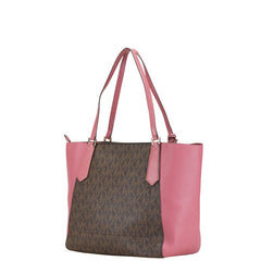 マイケルコース MKモノグラム ハンドバッグ トートバッグ ブラウン ピンク PVC レザー レディース Michael Kors 【中古】