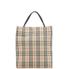 バーバリー ノバチェック トートバッグ ベージュ ブラック キャンバス レザー レディース BURBERRY 【中古】