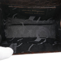 サルヴァトーレフェラガモ ヴァラリボン がま口 チェーン ミニショルダーバッグ AQ213202 ブラウン レザー レディース Salvatore Ferragamo 【中古】