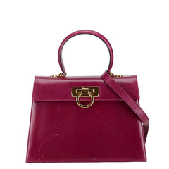 サルヴァトーレフェラガモ ガンチーニ ハンドバッグ ショルダーバッグ 2WAY O212181 パープル レザー レディース Salvatore Ferragamo 【中古】