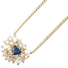 K18YG イエローゴールド サファイア0.32ct ダイヤ0.30ct ハート モチーフ ペンダントネックレス レディース 【中古】