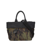 プラダ 三角ロゴプレート 迷彩 カモフラージュ ハンドバッグ ショルダーバッグ 2WAY カーキ ブラック マルチカラー ナイロン レザー レディース PRADA 【中古】