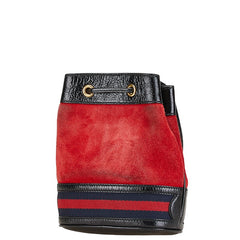 グッチ 巾着型 斜め掛け ショルダーバッグ 550620 レッド ブラック レザー スエード レディース GUCCI 【中古】