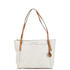 マイケルコース MKシグネチャー トートバッグ ホワイト ブラウン PVC レザー レディース Michael Kors 【中古】
