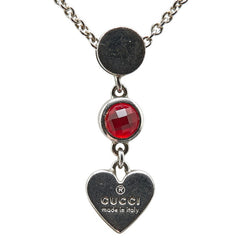 グッチ トレードマーク ドロップ ペンダント ハート ネックレス 325871 08241 8166 シルバー レッド クリスタル メタル レディース GUCCI 【中古】