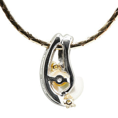 ミラショーン K18YG イエローゴールド Pt900 プラチナ コンビ アコヤパール8.5mm ダイヤ0.20ct ペンダントネックレス レディース mila schon 【中古】