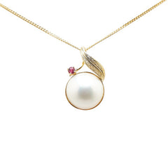 K18YG イエローゴールド マベパール約14mm ルビー ペンダントネックレス レディース 【中古】