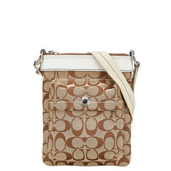 コーチ シグネチャー ショルダーバッグ ブラウン ホワイト キャンバス レザー レディース COACH 【中古】