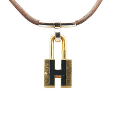 エルメス Hモチーフ カデナ ネックレス ゴールド ブラウン メッキ レザー メタル レディース HERMES 【中古】