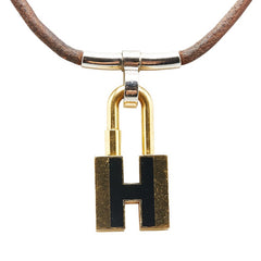 エルメス Hモチーフ カデナ ネックレス ゴールド ブラウン メッキ レザー メタル レディース HERMES 【中古】