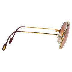 カルティエ ティアドロップ サングラス 度入り ブラウン ゴールド プラスチック K14 ゴールド レディース CARTIER 【中古】