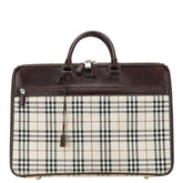 バーバリー ノバチェック ビジネスバッグ ブリーフケース ベージュ ブラウン キャンバス レザー レディース BURBERRY 【中古】