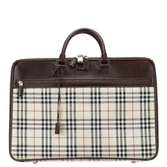 バーバリー ノバチェック ビジネスバッグ ブリーフケース ベージュ ブラウン キャンバス レザー レディース BURBERRY 【中古】