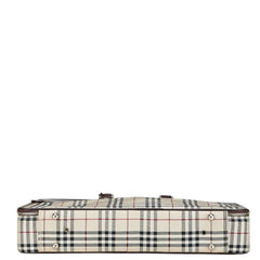 バーバリー ノバチェック ビジネスバッグ ブリーフケース ベージュ ブラウン キャンバス レザー レディース BURBERRY 【中古】