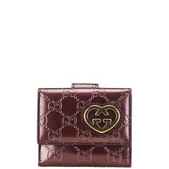 グッチ グッチシマ ハート 二つ折り財布 299924 ワインレッド ゴールド エナメル レディース GUCCI 【中古】