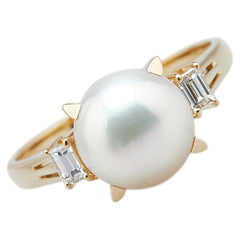 タサキ K18YG イエローゴールド パール9.8mm ダイヤ0.23ct リング 指輪 レディース TASAKI 19.5号 【中古】