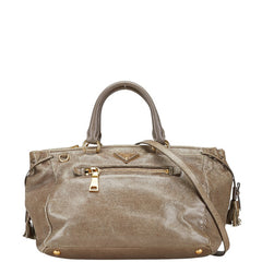 プラダ 三角ロゴプレート ハンドバッグ ショルダーバッグ 2WAY BN1921 グレー レザー レディース PRADA 【中古】