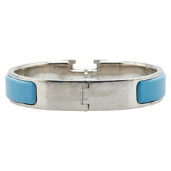 エルメス クリックH バングル ブレスレット シルバー ライトブルー メタル レディース HERMES 【中古】