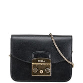 フルラ チェーン ショルダーバッグ ブラック ゴールド レザー レディース Furla 【中古】