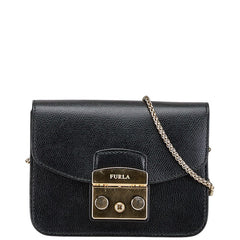 フルラ チェーン ショルダーバッグ ブラック ゴールド レザー レディース Furla 【中古】
