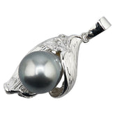 K14WG ホワイトゴールド 黒蝶真珠約10.2mm ダイヤ0.02ct ペンダントトップ レディース 【中古】