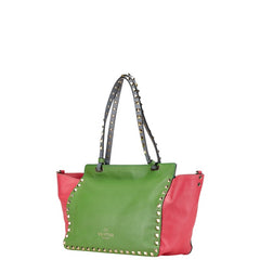 ヴァレンチノ スタッズ ハンドバッグ ショルダーバッグ 2WAY ピンク グリーン レザー レディース Valentino 【中古】