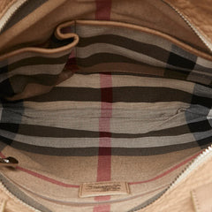 バーバリー ノバチェック ロゴ ハンドバッグ トートバッグ ホワイト ベージュ キャンバス レザー レディース BURBERRY 【中古】