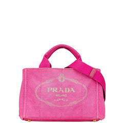 プラダ カナパ 三角ロゴプレート ハンドバッグ ショルダーバッグ 2WAY BN2642 ピンク キャンバス レディース PRADA 【中古】