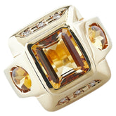 K18YG イエローゴールド シトリントパーズ ダイヤ0.06ct リング 指輪 レディース 12号 【中古】