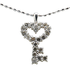 K18WG ホワイトゴールド ダイヤ0.25ct ハート 鍵 キー モチーフ ネックレス レディース 【中古】